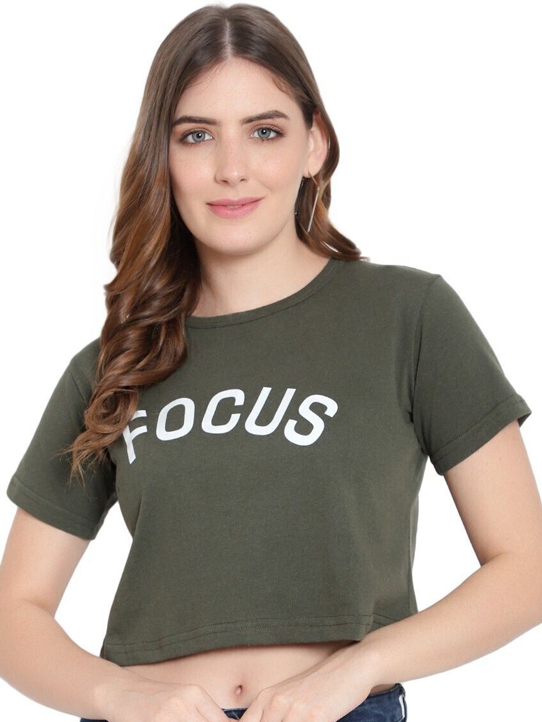 

DEEPMAYRA COLLECTION Printed Cotton Crop Top, Olive