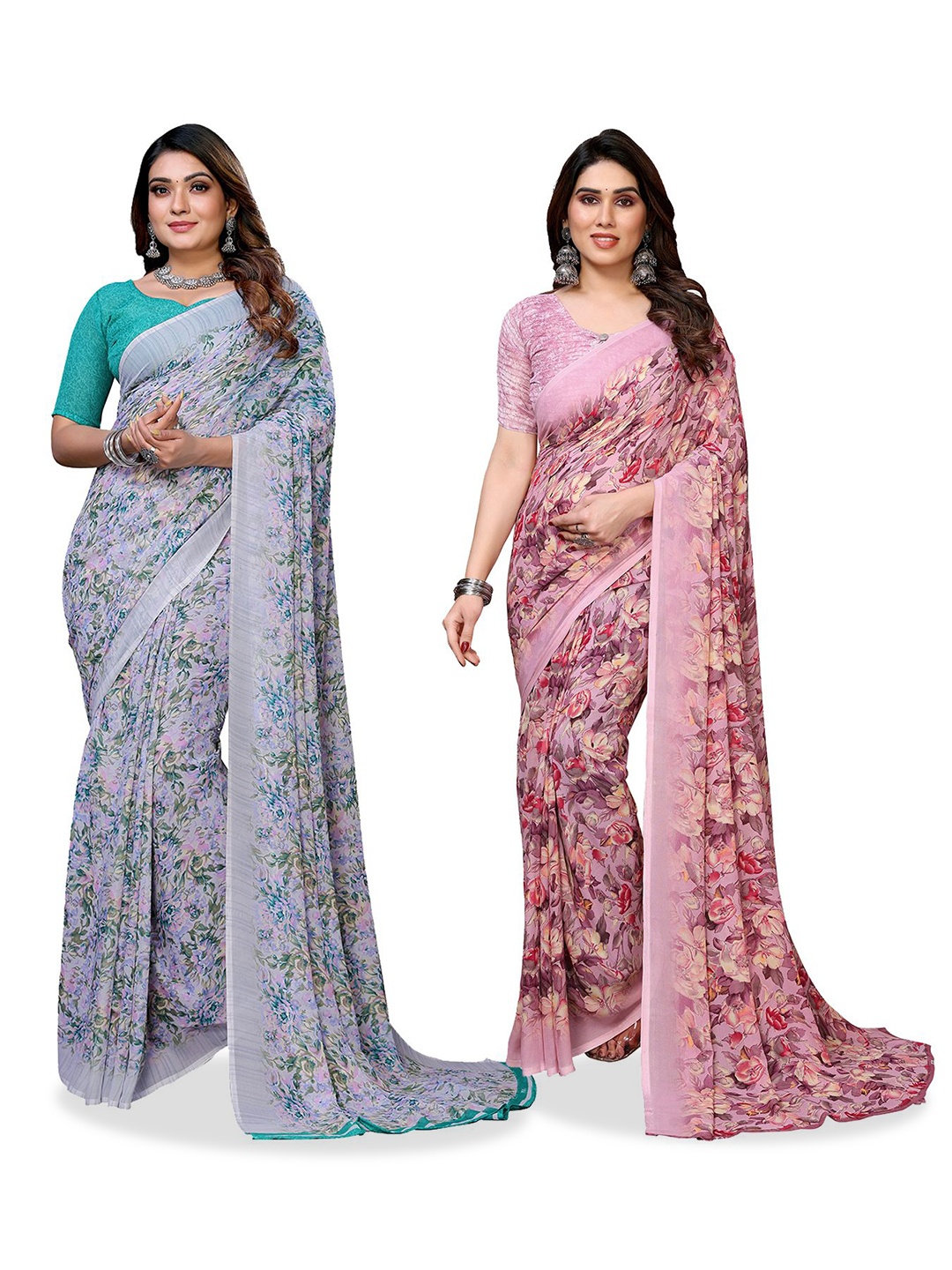 

Moda Rapido Floral Poly Georgette Saree, Pink