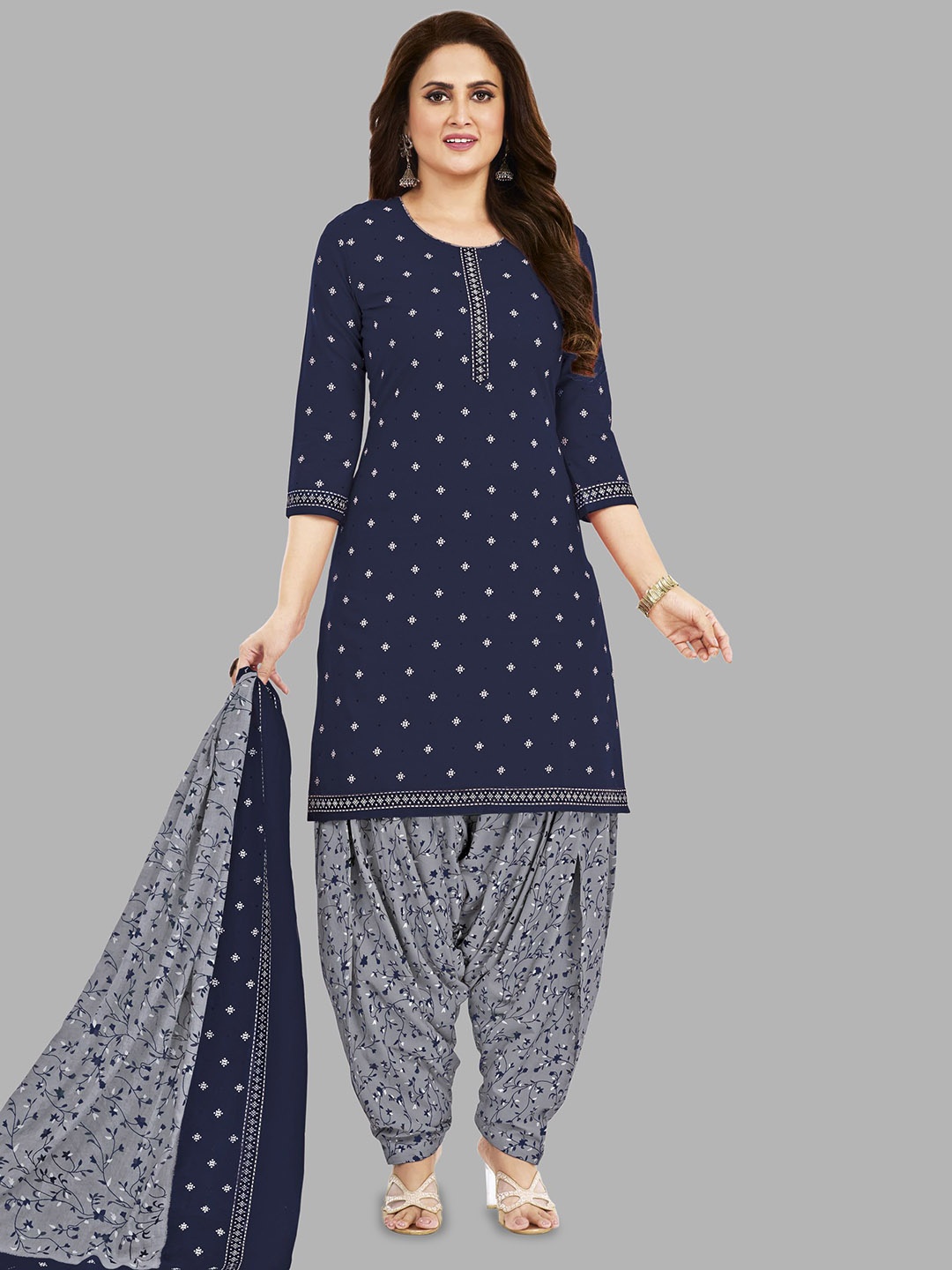 

Simmu Printed Pure Cotton Unstitched Dress Material, Blue