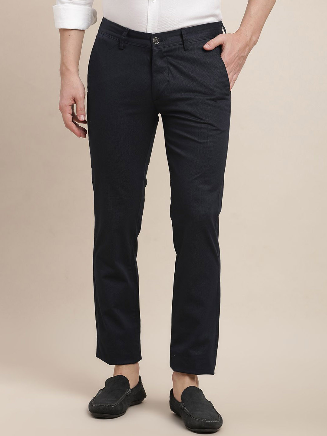 

Turtle Men Cotton Relaxed Skinny Fit Chinos Trousers, Black