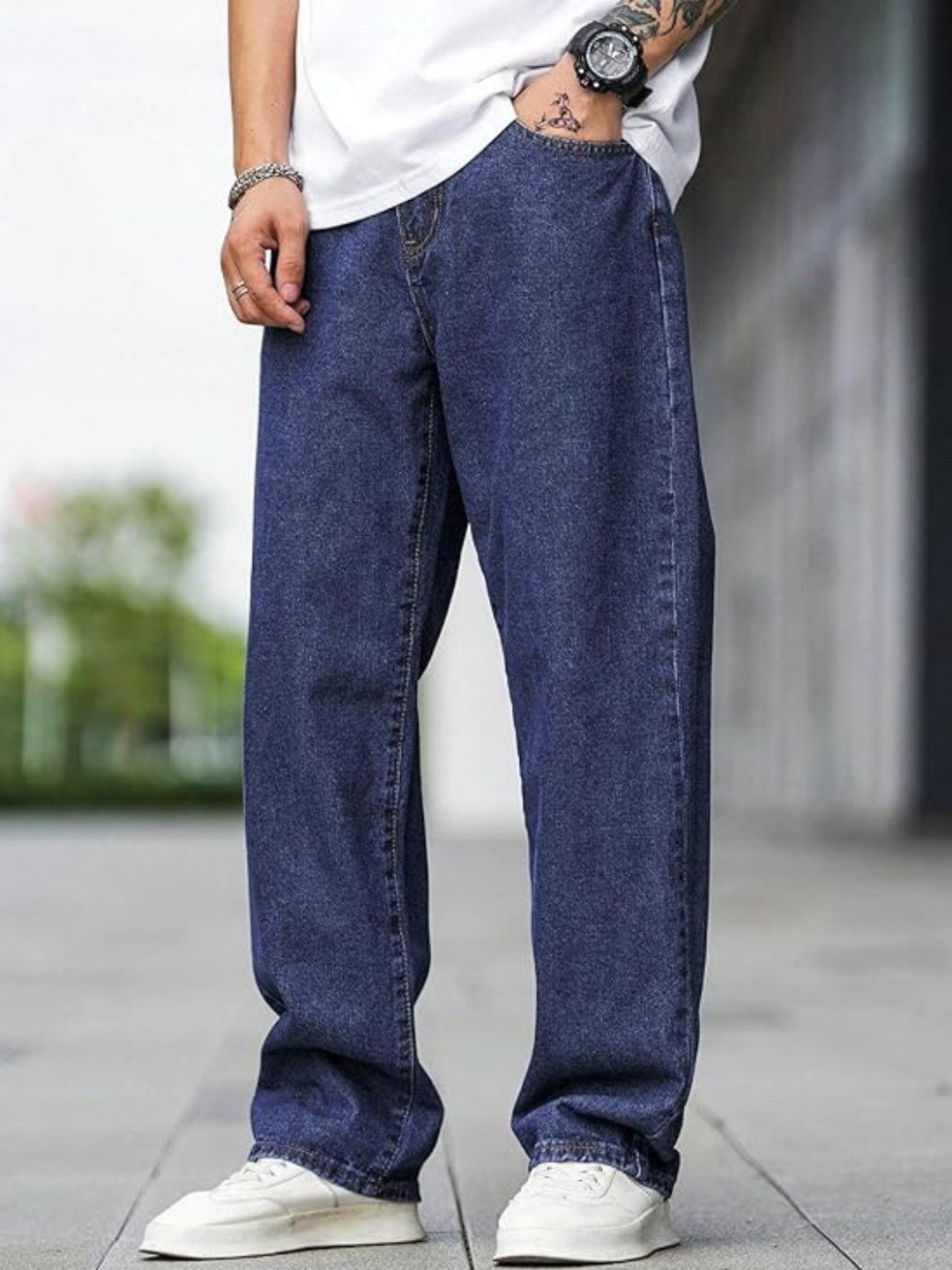 

ASHTOM Men Denim Loose Fit Baggy Jeans, Blue