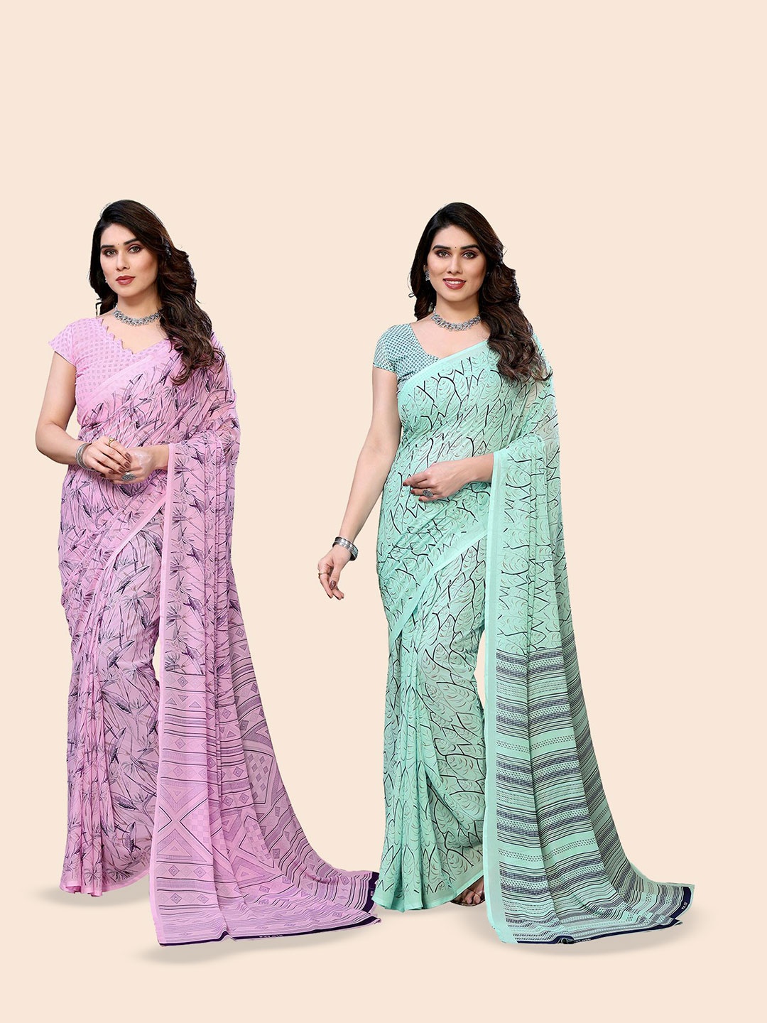 

Moda Rapido Floral Poly Georgette Saree, Green