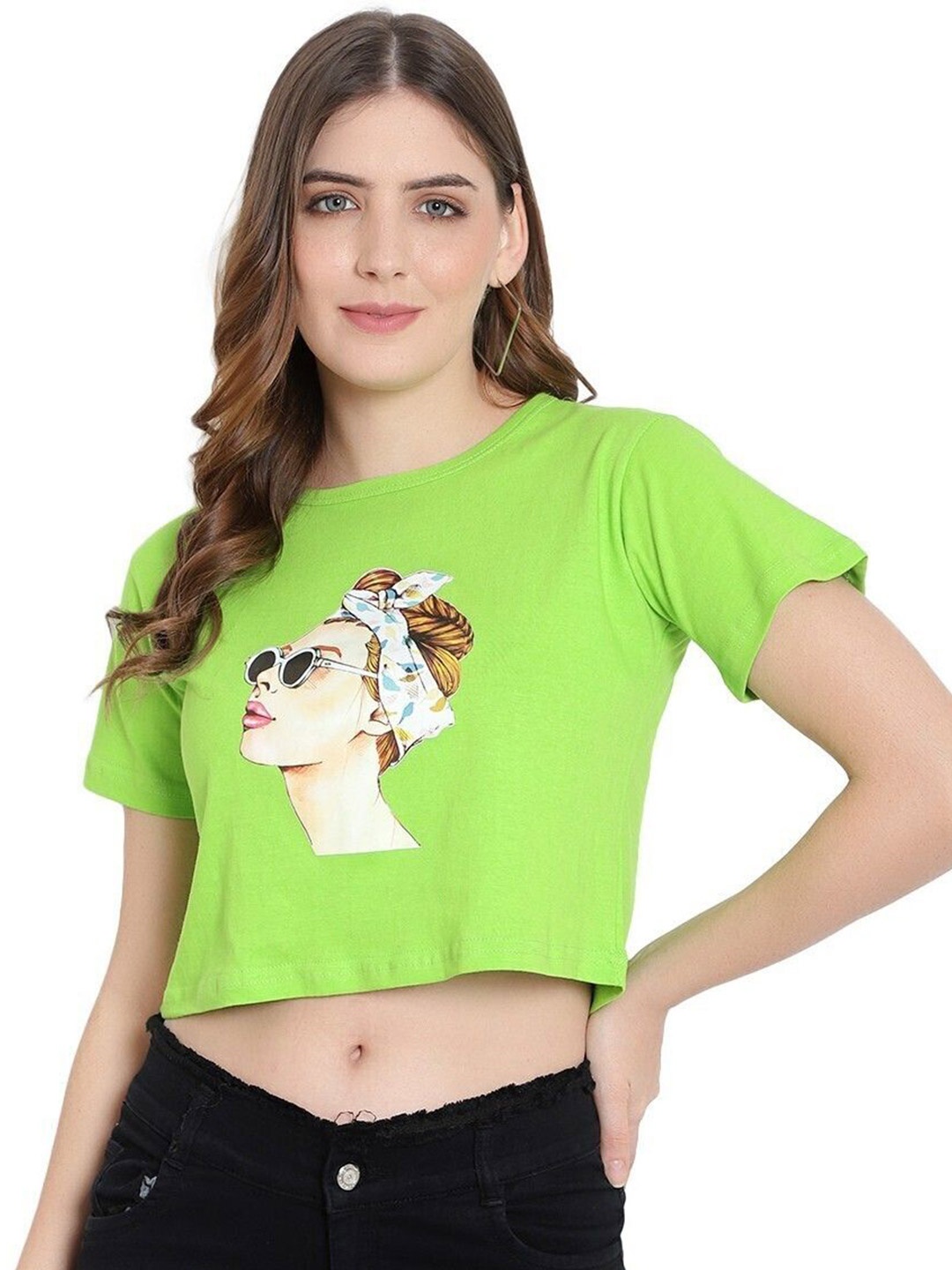 

DEEPMAYRA COLLECTION Women Printed Cotton Crop Top, Lime green