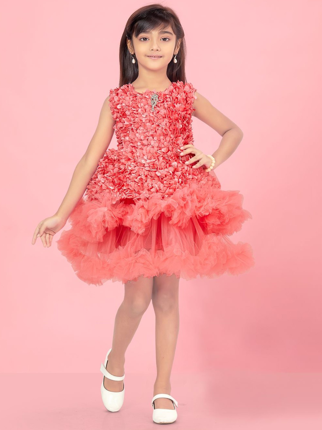 

Sangria Girls Self Designed Fit & Flared Dress, Peach