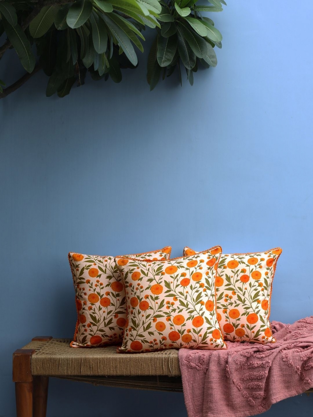

Abolee Homes Orange & Green Set of 3 Floral Square Cushion Covers