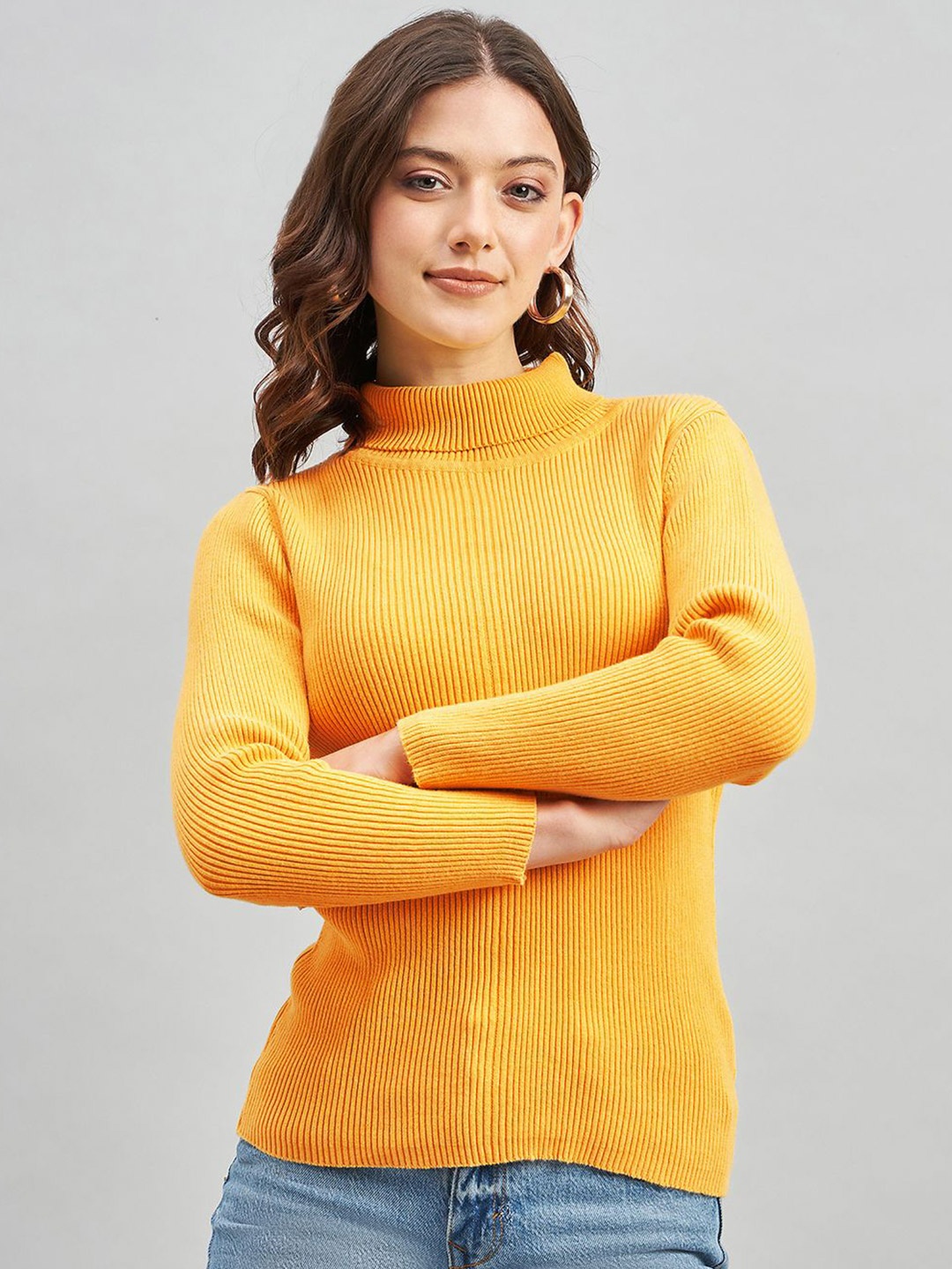 

RVK Women High Neck Pullover, Mustard