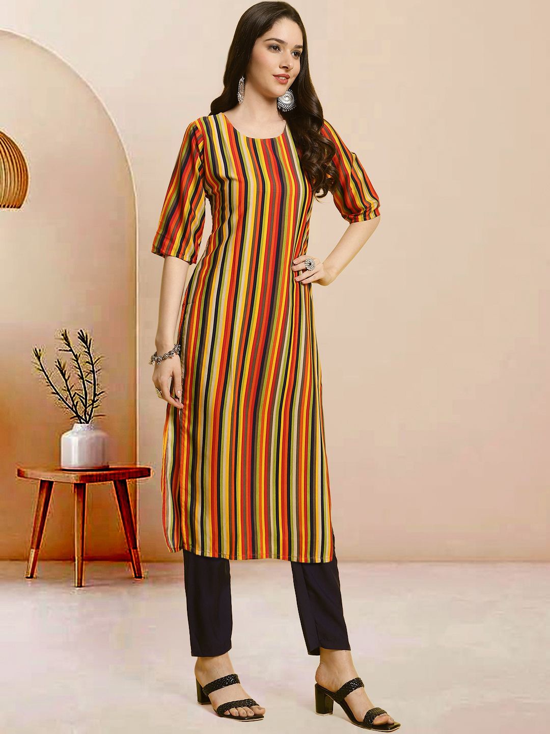 

Moda Rapido Women Ethnic Motifs Printed Regular Kurta with Trousers, Yellow