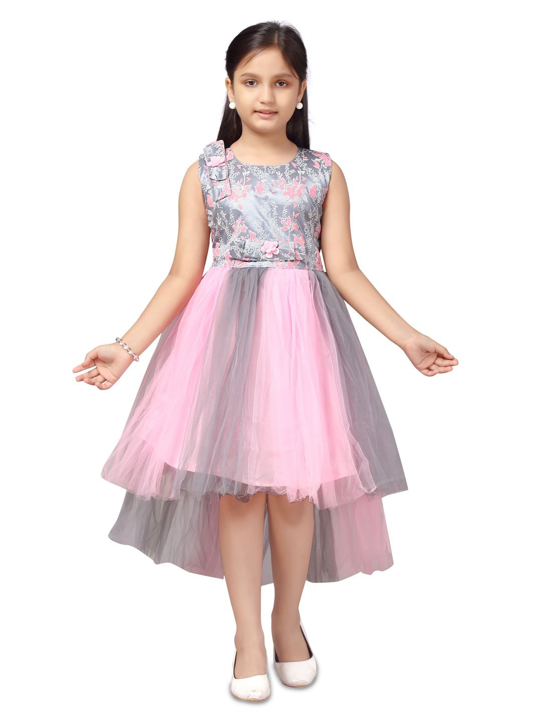 

Sangria Girls Embellished High-Low Net Fit & Flare Dress, Pink