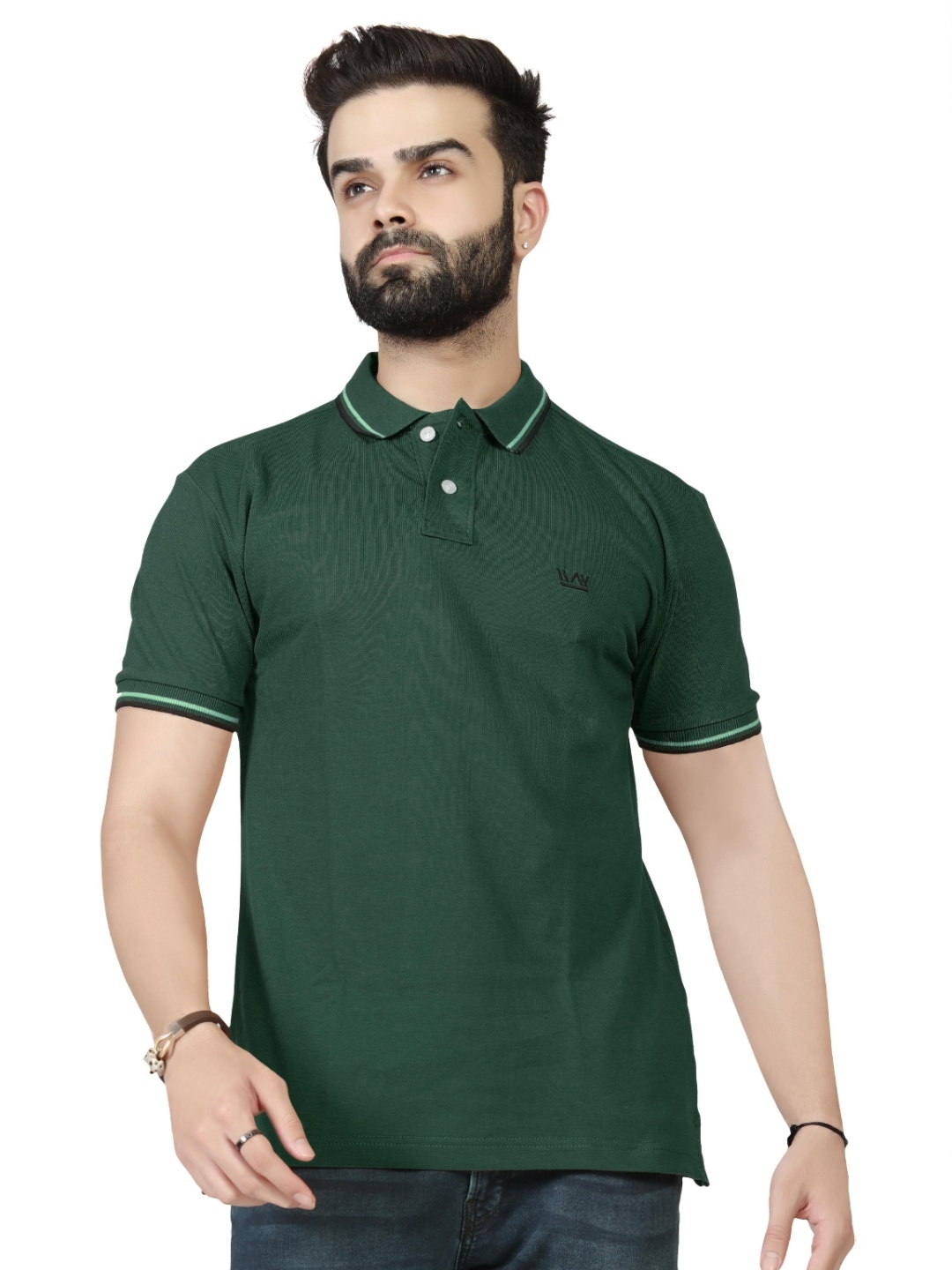 

WATAY Men Solid Polo Collar Cotton T-shirt, Green
