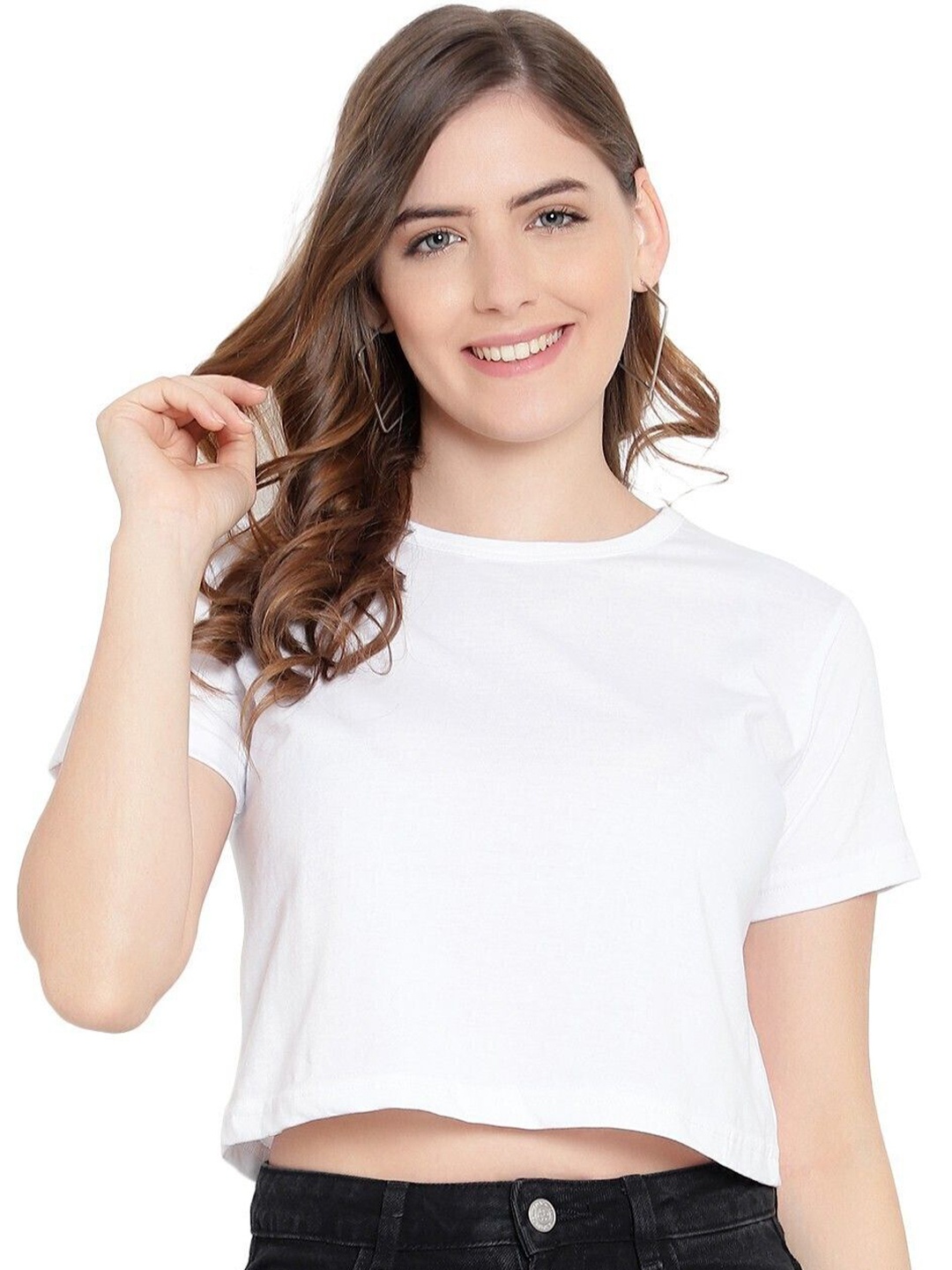 

DEEPMAYRA COLLECTION Women Cotton High-Low Crop Top, White