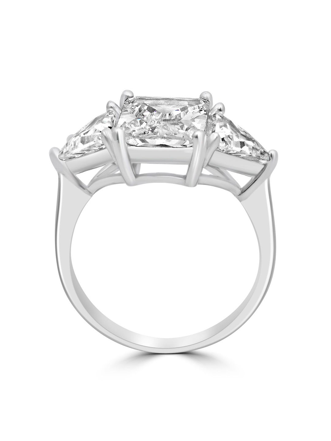

925 SILLER 925 Sterling Silver Rhodium-Plated Cubic Zirconia-Studded Finger Ring