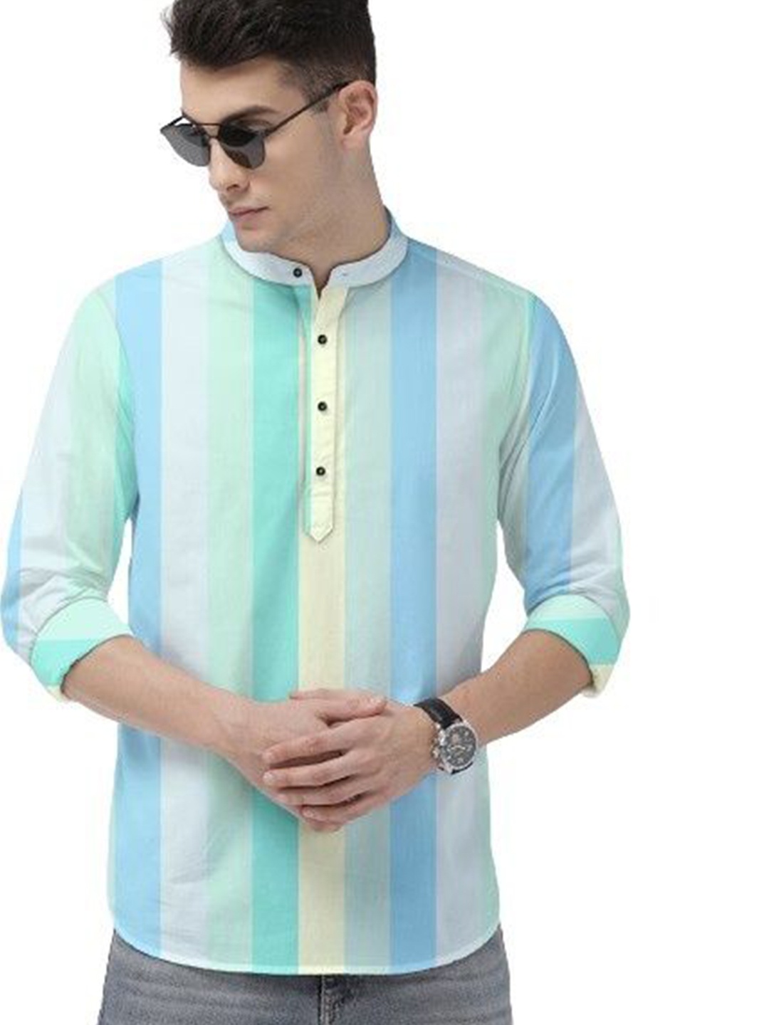 

ISUEL FAB Men Vertical Striped India Slim Fit Casual Shirt, Blue