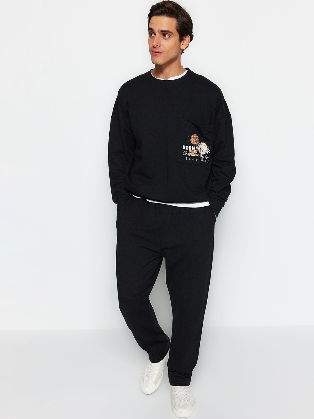 

Trendyol Printed Round Neck Sweatshirt & Trousers Co-Ords, Black