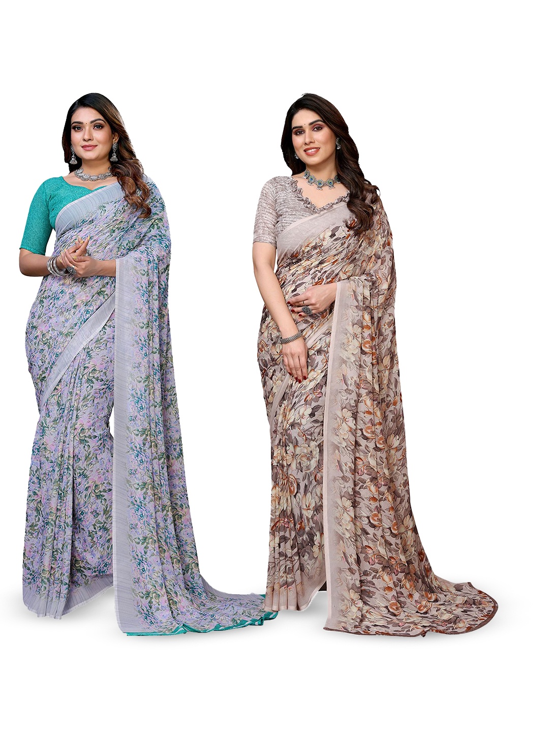 

Moda Rapido Floral Poly Georgette Saree, Blue