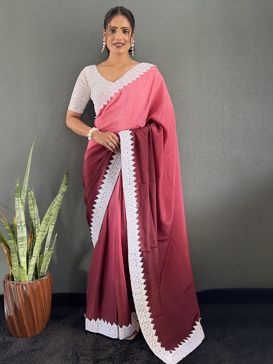

Aika Tie and Dye Pure Chiffon Saree, Peach