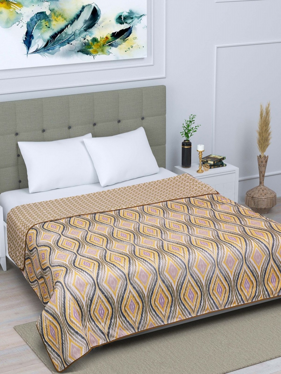 

Aura Yellow & Brown Geometric 150 GSM Pure Cotton AC Room Double Bed Dohar