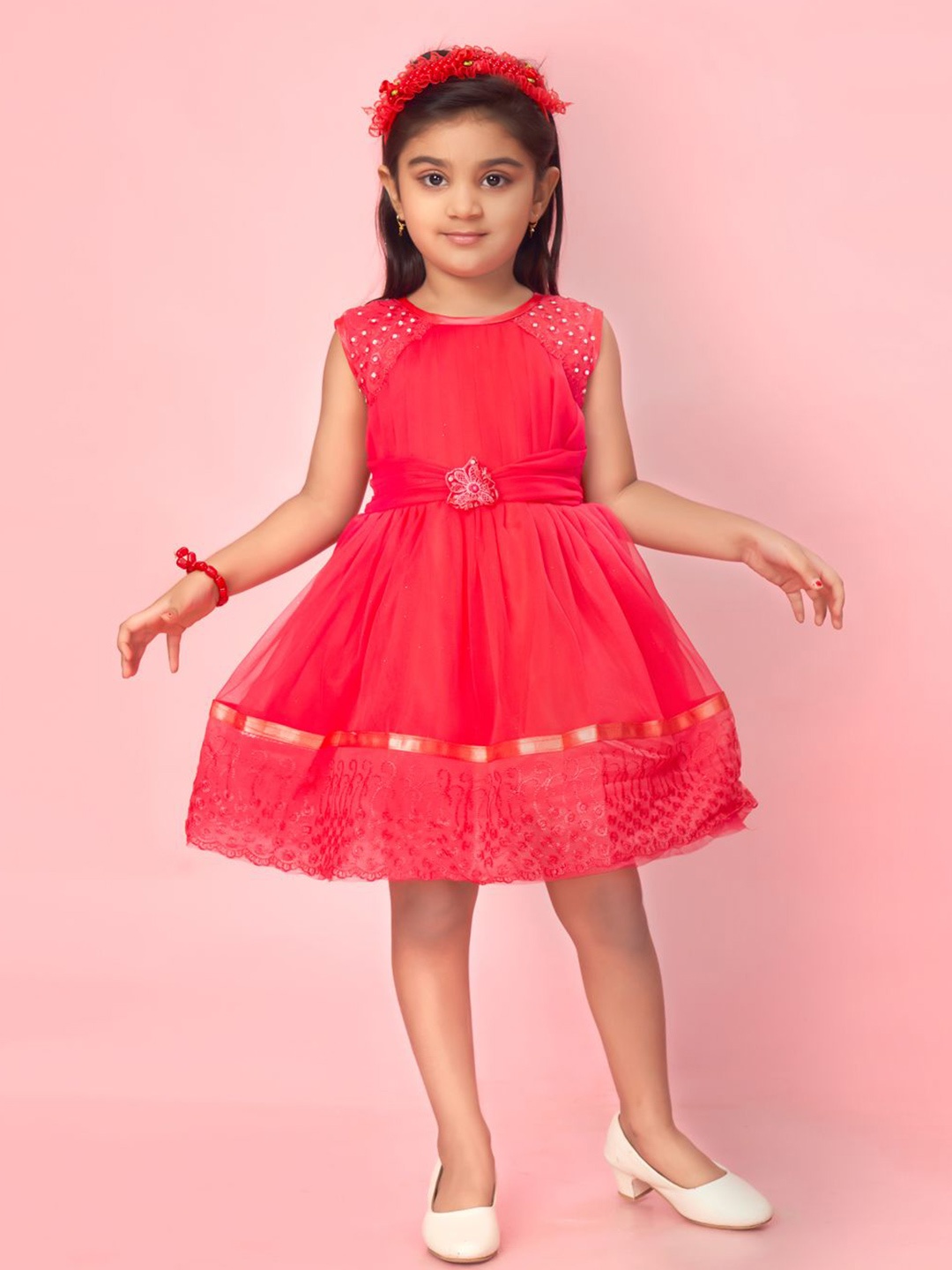 

HERE&NOW Girls Embellished Fit & Flare Dress, Pink