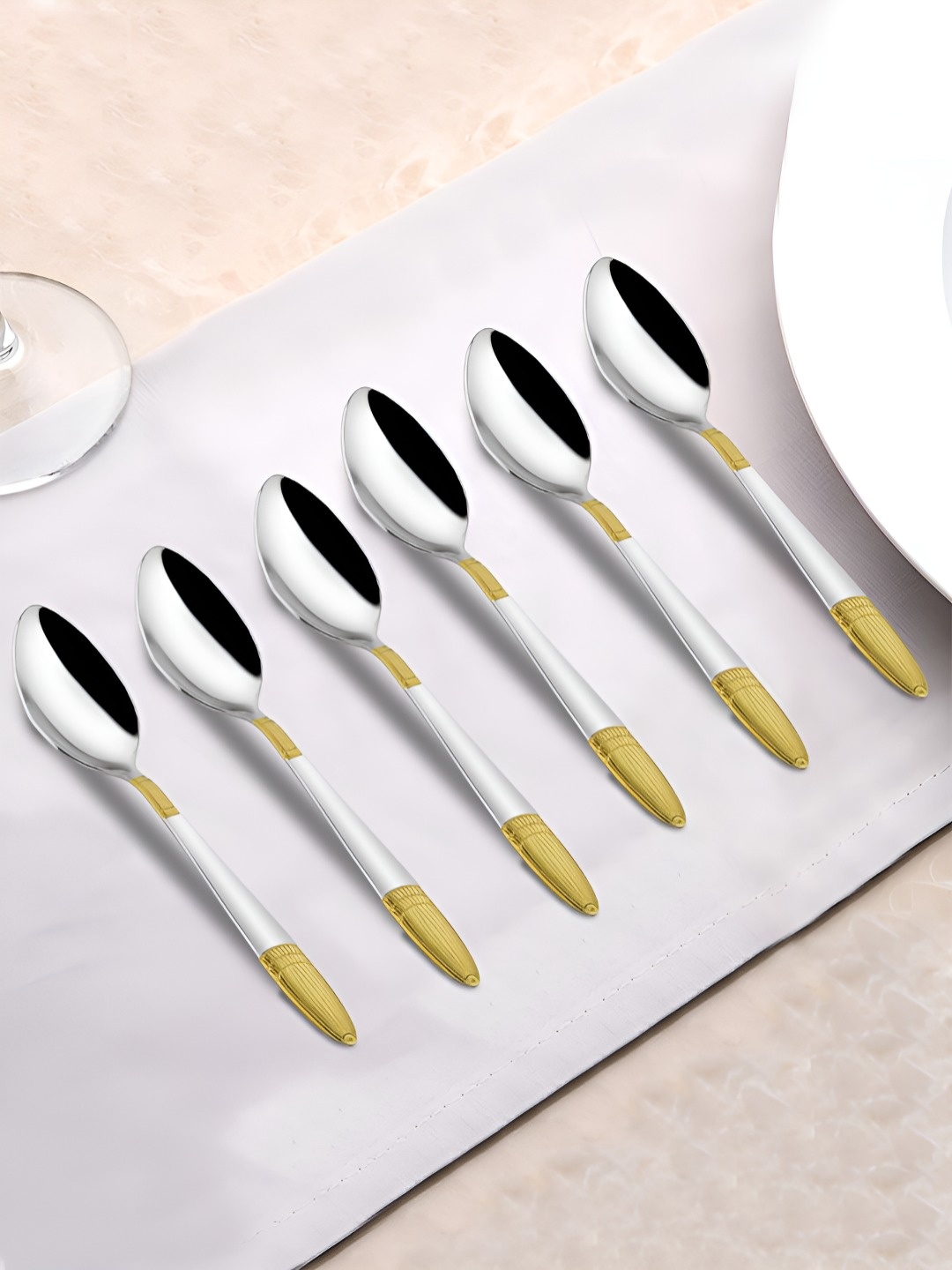 

Parage Gold-Toned & Silver Toned 6 Pieces Stainless Steel Table Spoon