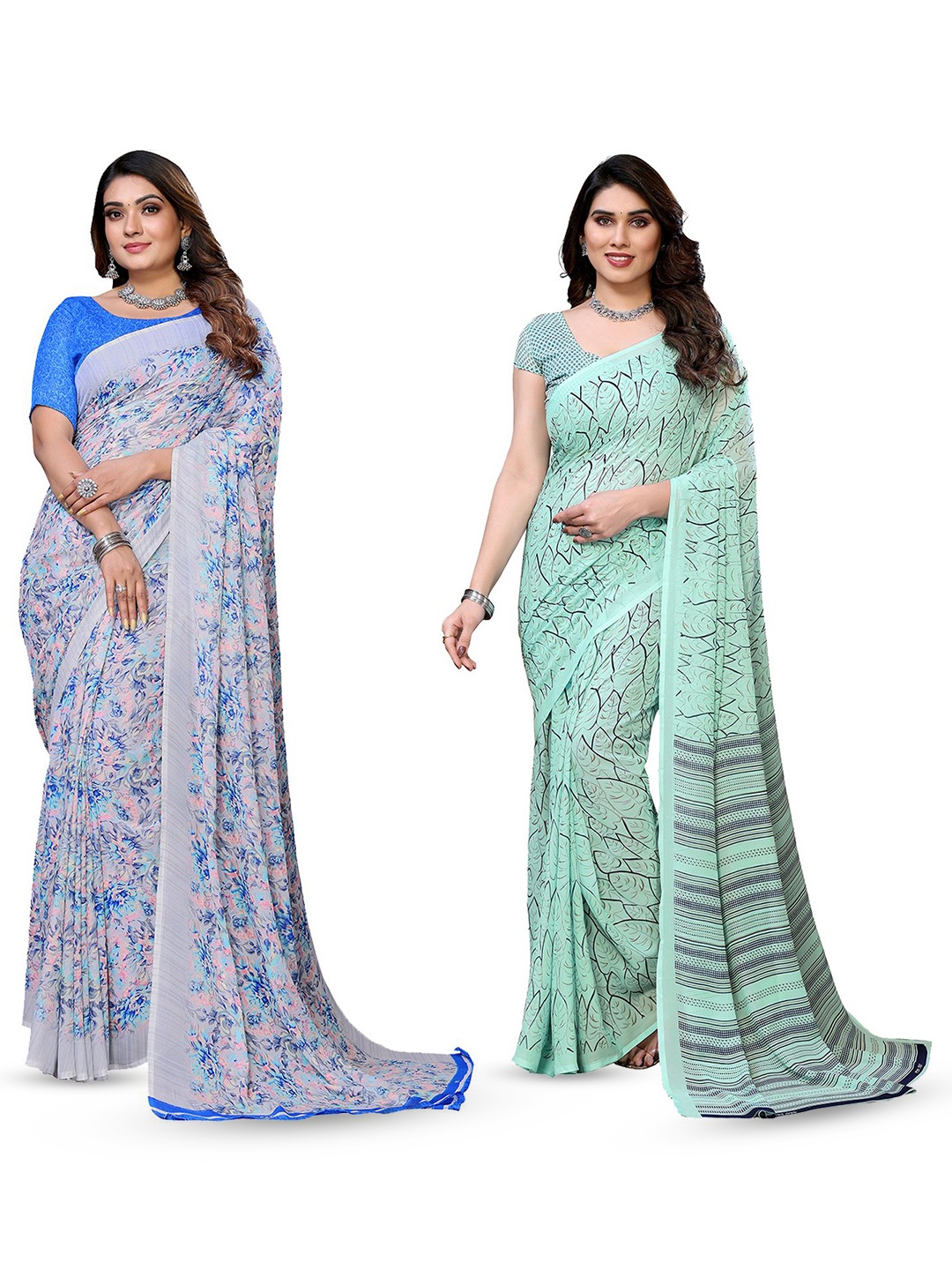 

Moda Rapido Floral Poly Georgette Saree, Blue