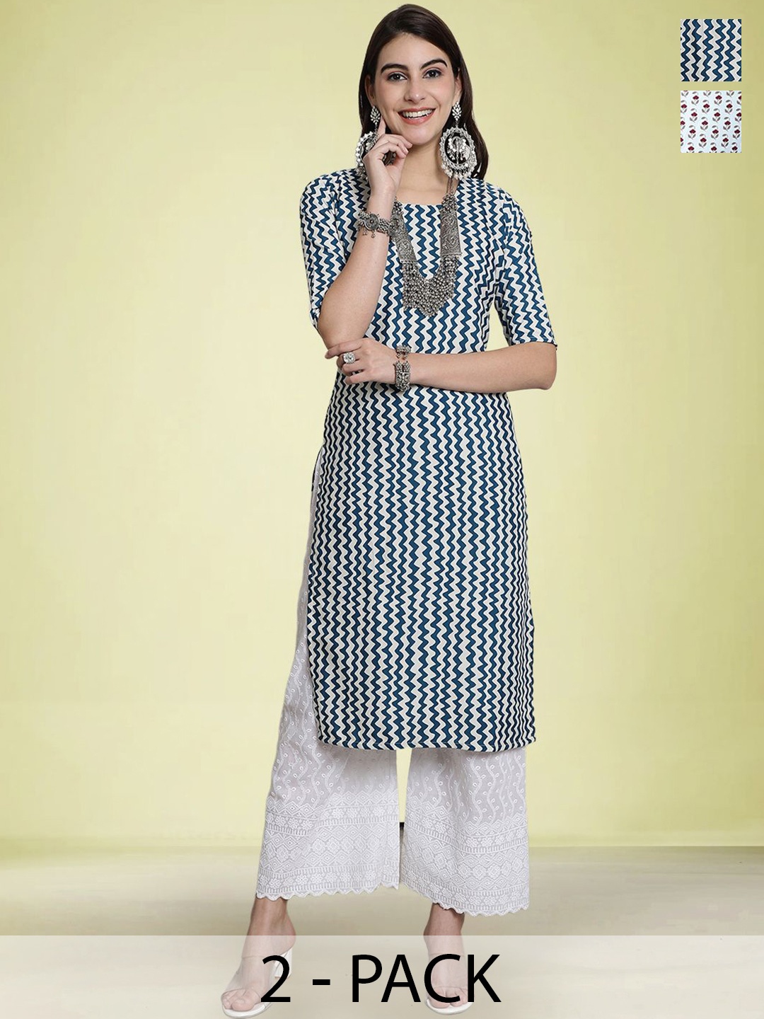 

Moda Rapido Women Pack Of 2 Printed Straight Kurta, Blue