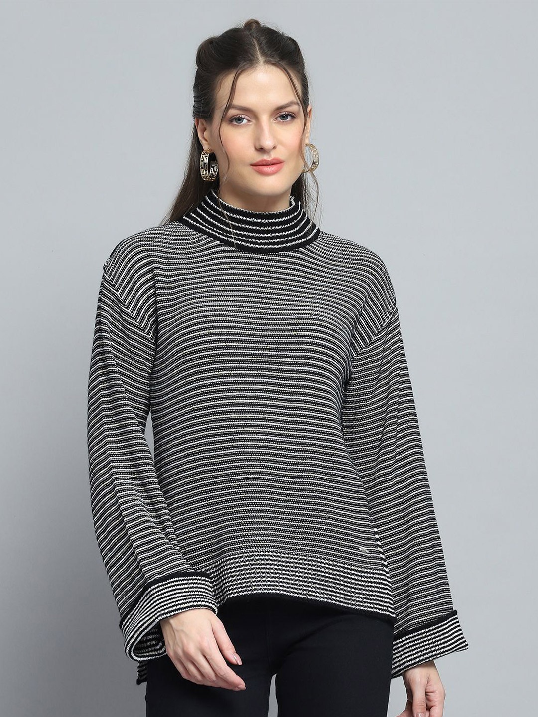

Monte Carlo Women Striped High Neck Top, Black