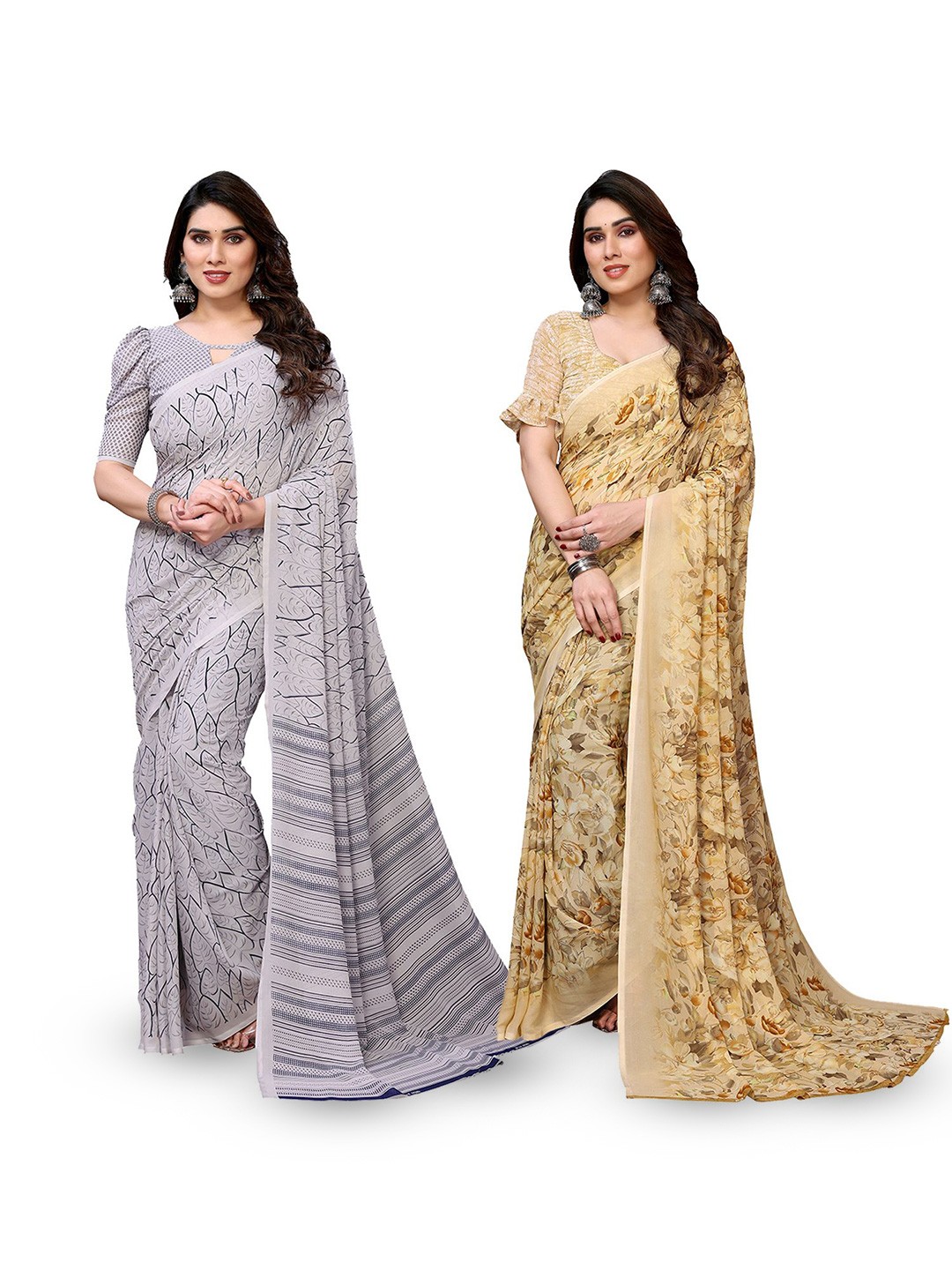 

Moda Rapido Floral Poly Georgette Saree, Grey