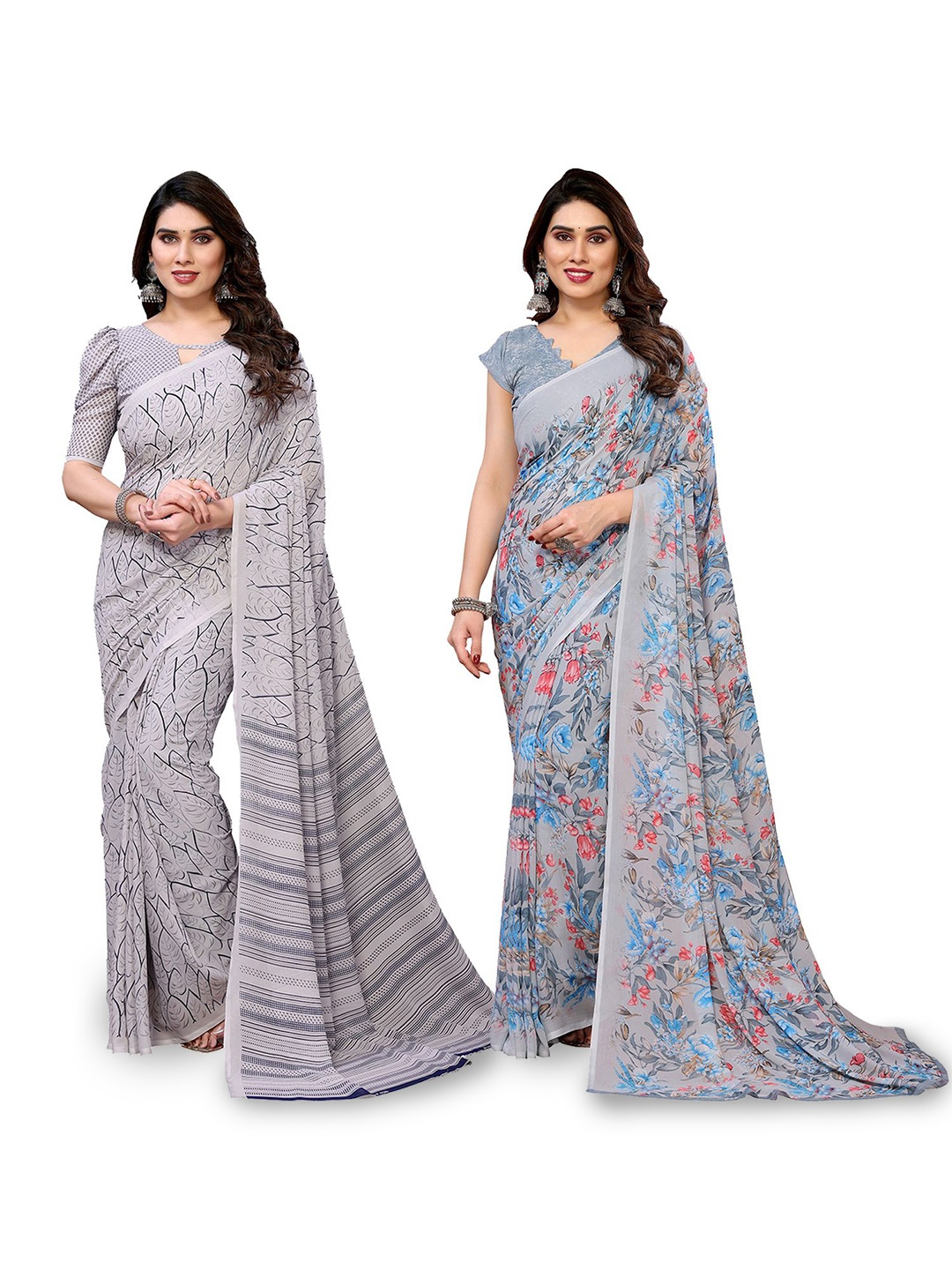 

Moda Rapido Floral Poly Georgette Saree, Grey