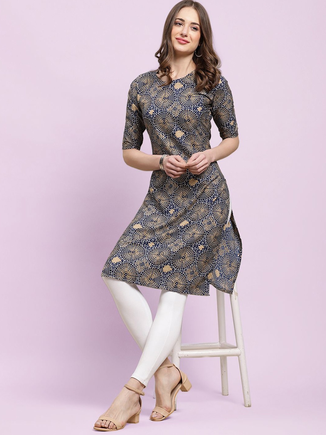 

Moda Rapido Geometric Printed Straight Kurta, Blue