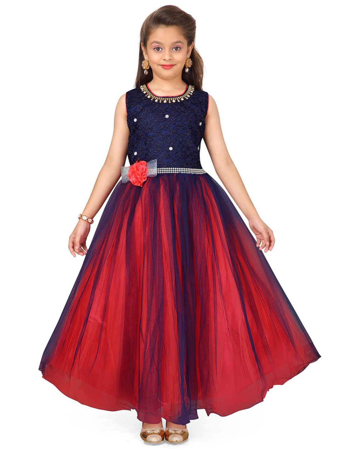 

Sangria Girls Embellished Party Wear Gown, Red