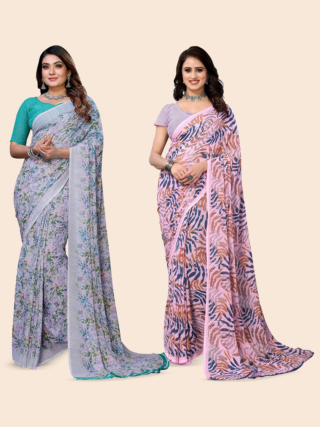 

Moda Rapido Floral Poly Georgette Saree, Pink