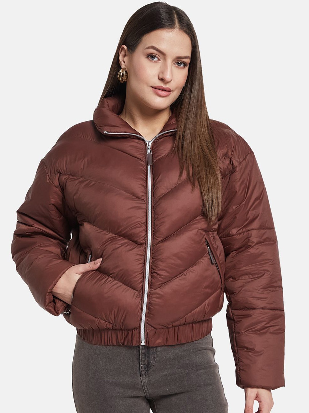 

METTLE Women Padded Jacket, Maroon