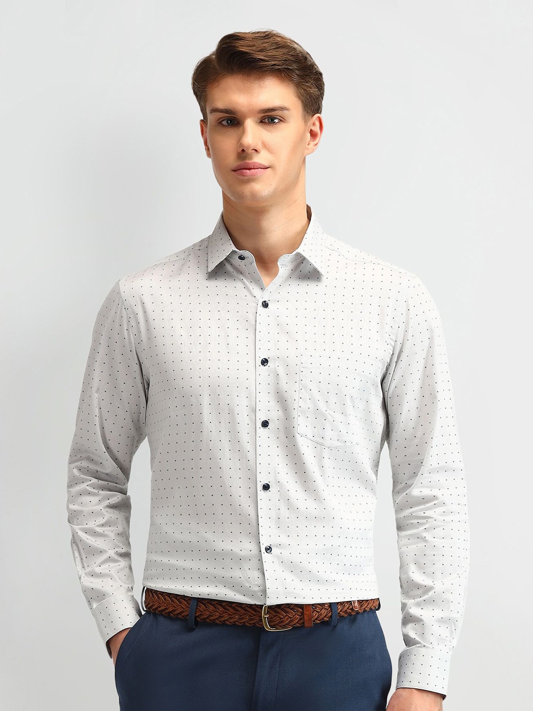 

Arrow Men Classic Fit Spread Collar Micro Ditsy Printed Cotton Formal Shirt, Grey