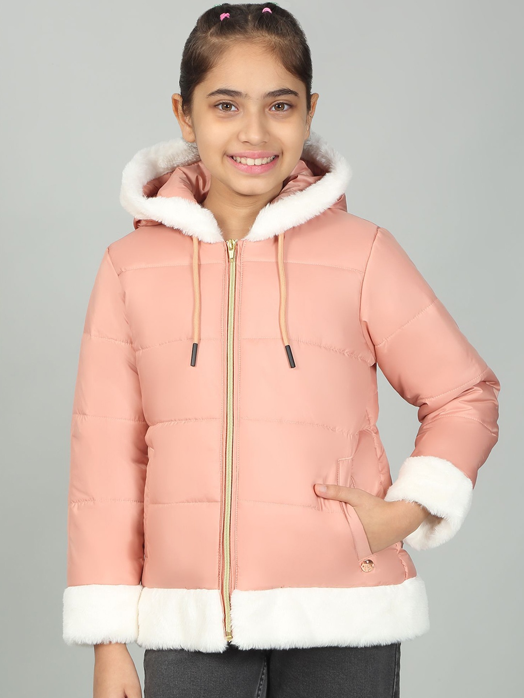 

Cantabil Girls Hooded Solid Casual Parka Jacket, Pink