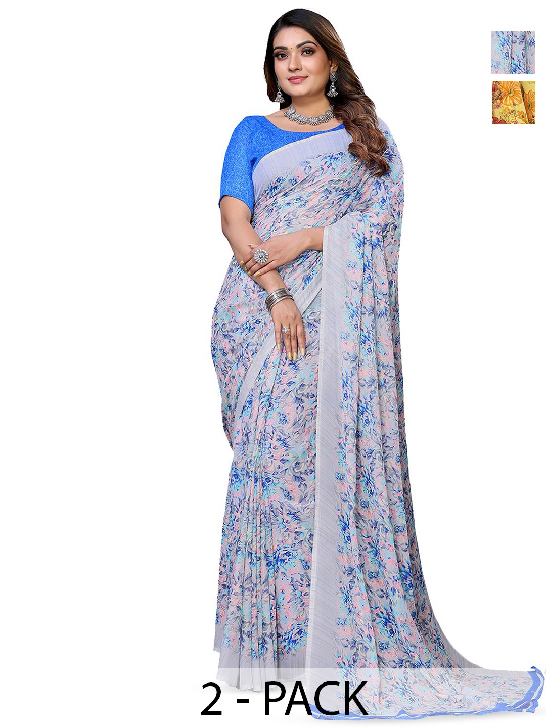 

Moda Rapido Floral Poly Georgette Saree, Blue