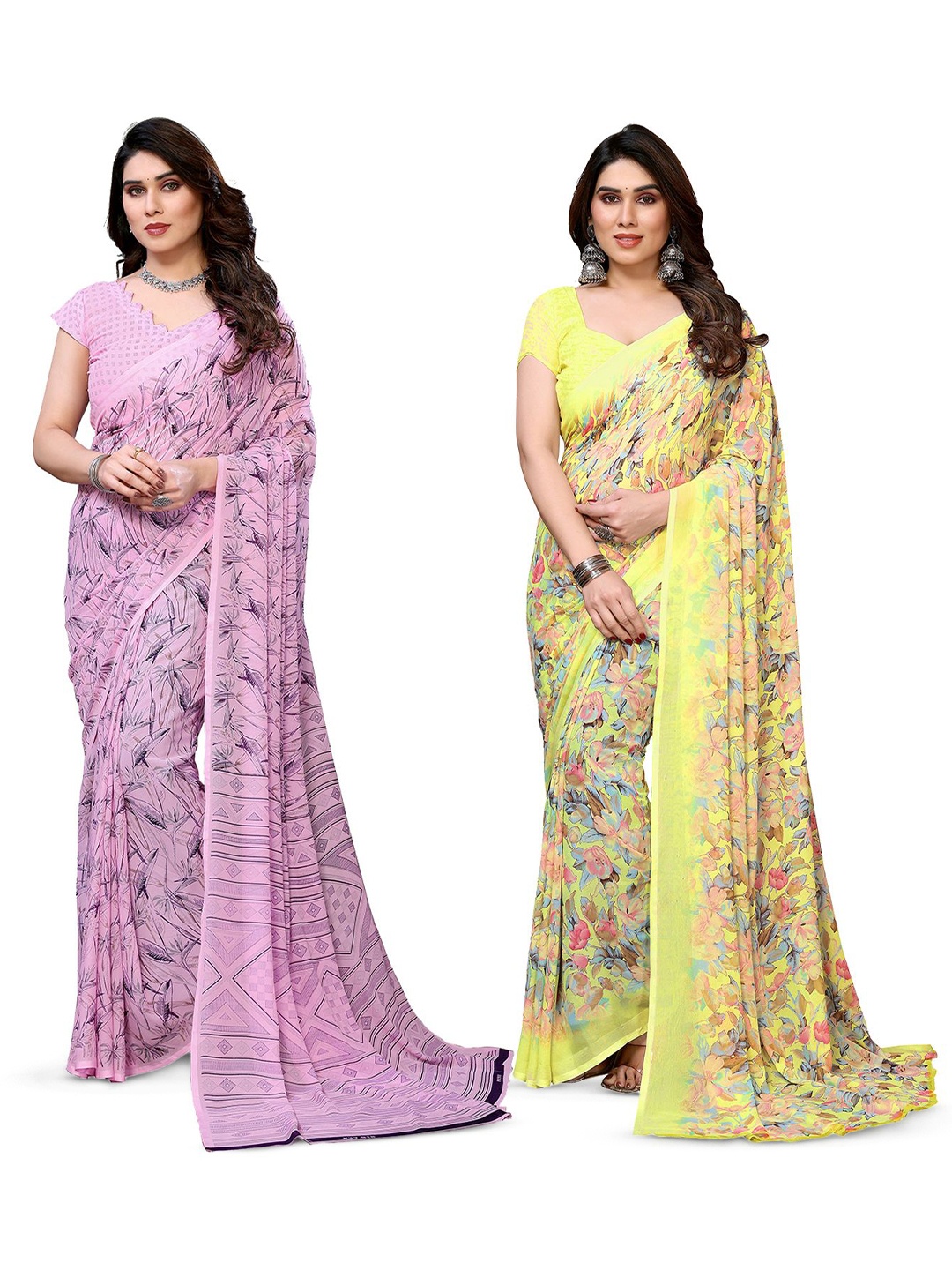 

Moda Rapido Floral Poly Georgette Saree, Pink