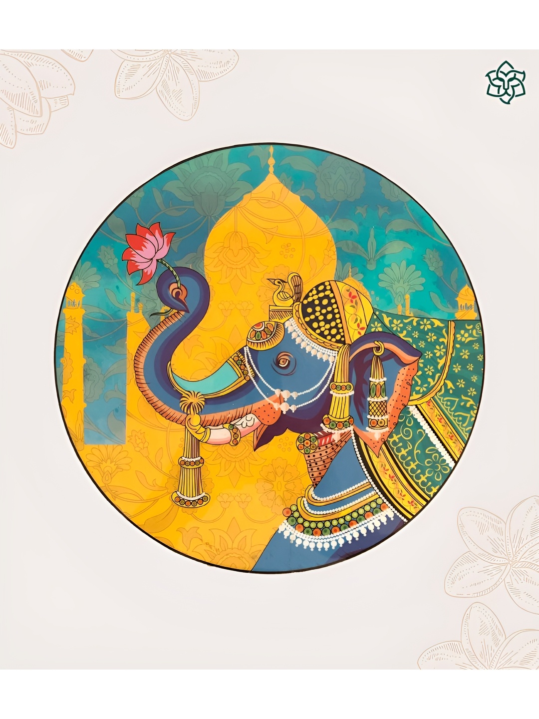 

MAATIR DESIGNS Yellow & Blue Printed Round Shaped Wooden Wall Decor Plates