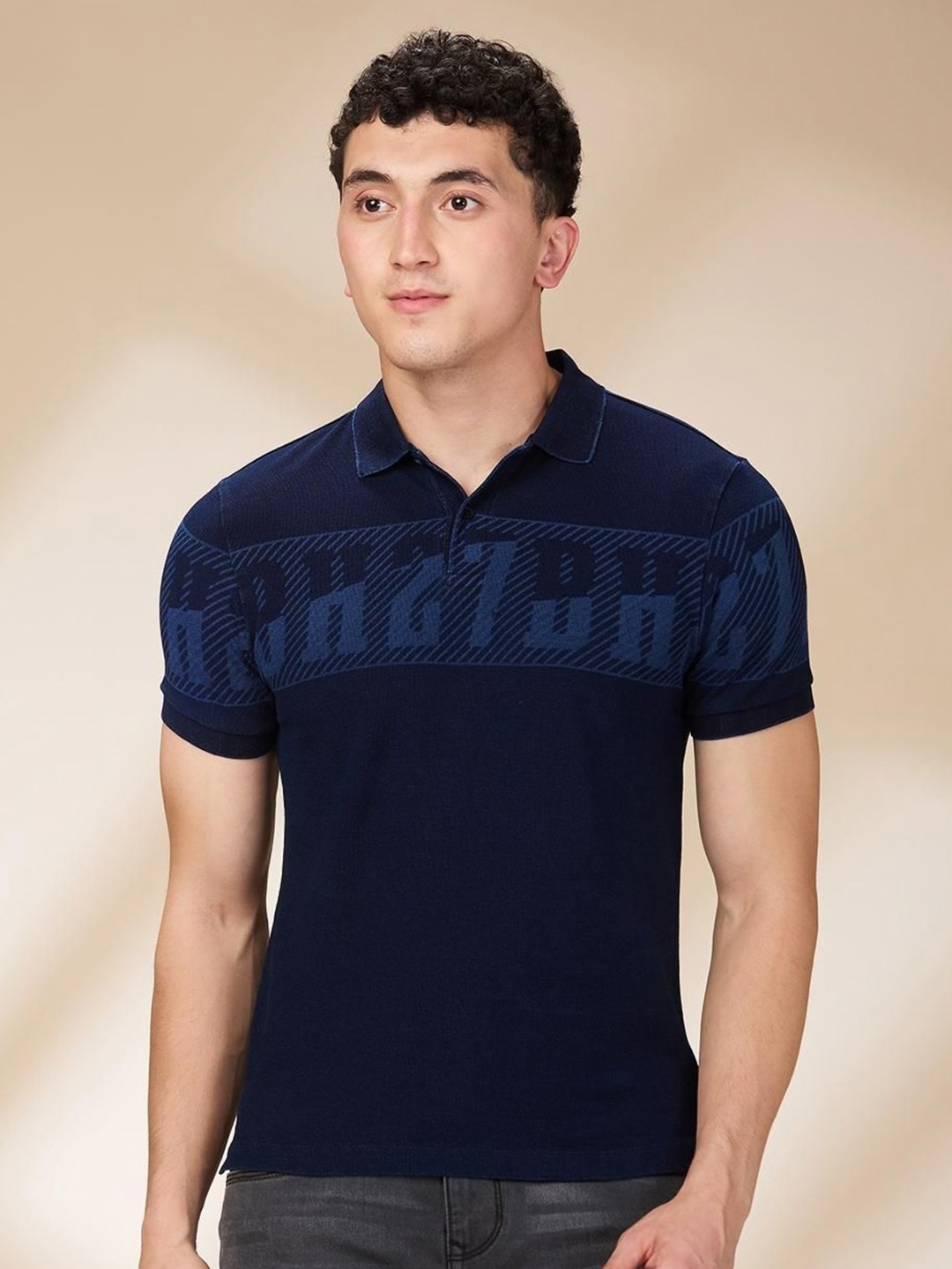 

Being Human Men Typography Printed Polo Collar Cotton Slim Fit T-shirt, Blue