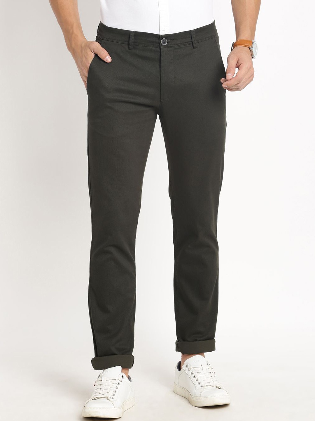

Turtle Men Printed Relaxed Skinny Fit Chinos Trousers, Brown
