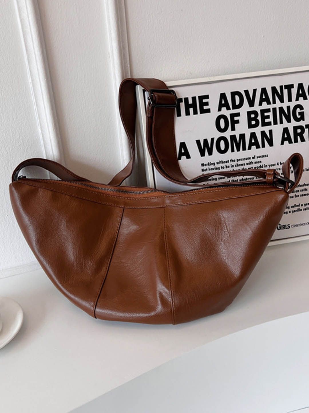 

StyleCast Oversized Bowling Shoulder Bag with Cut Work, Brown