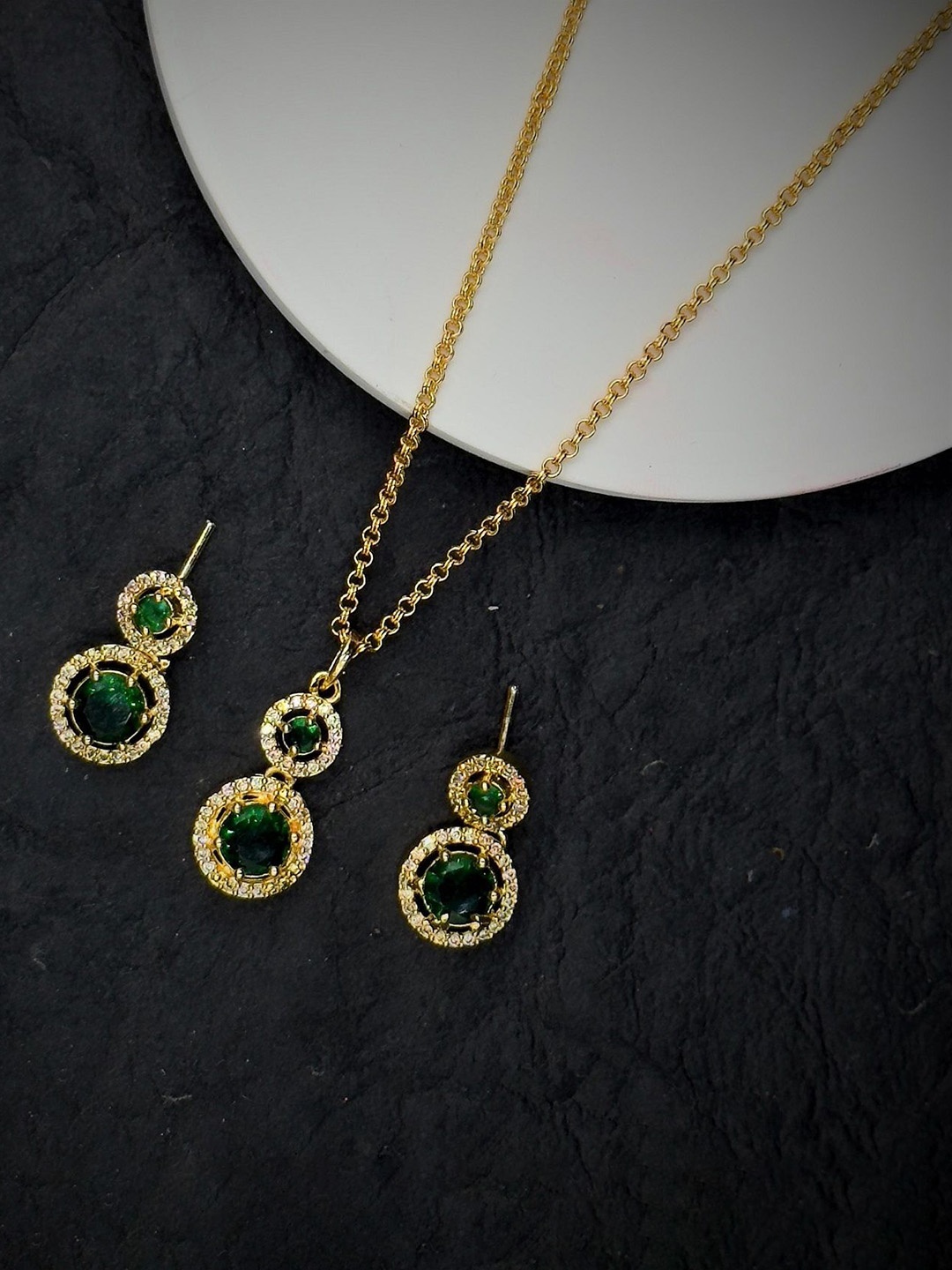 

AKLINA Gold Plated Cubic Zirconia Stone Studded Pendant and Earrings