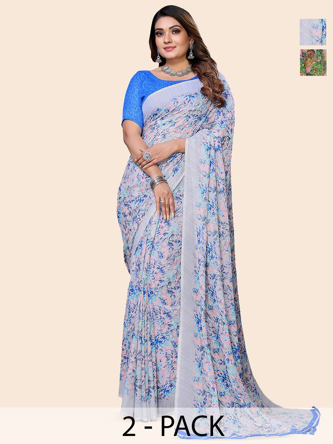 

Moda Rapido Floral Poly Georgette Saree, Blue