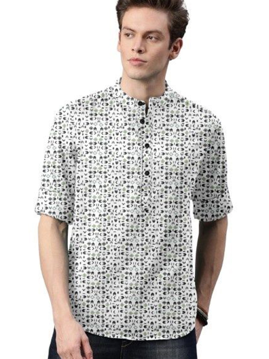 

ISUEL FAB Men Abstract Printed India Slim Fit Casual Shirt, White