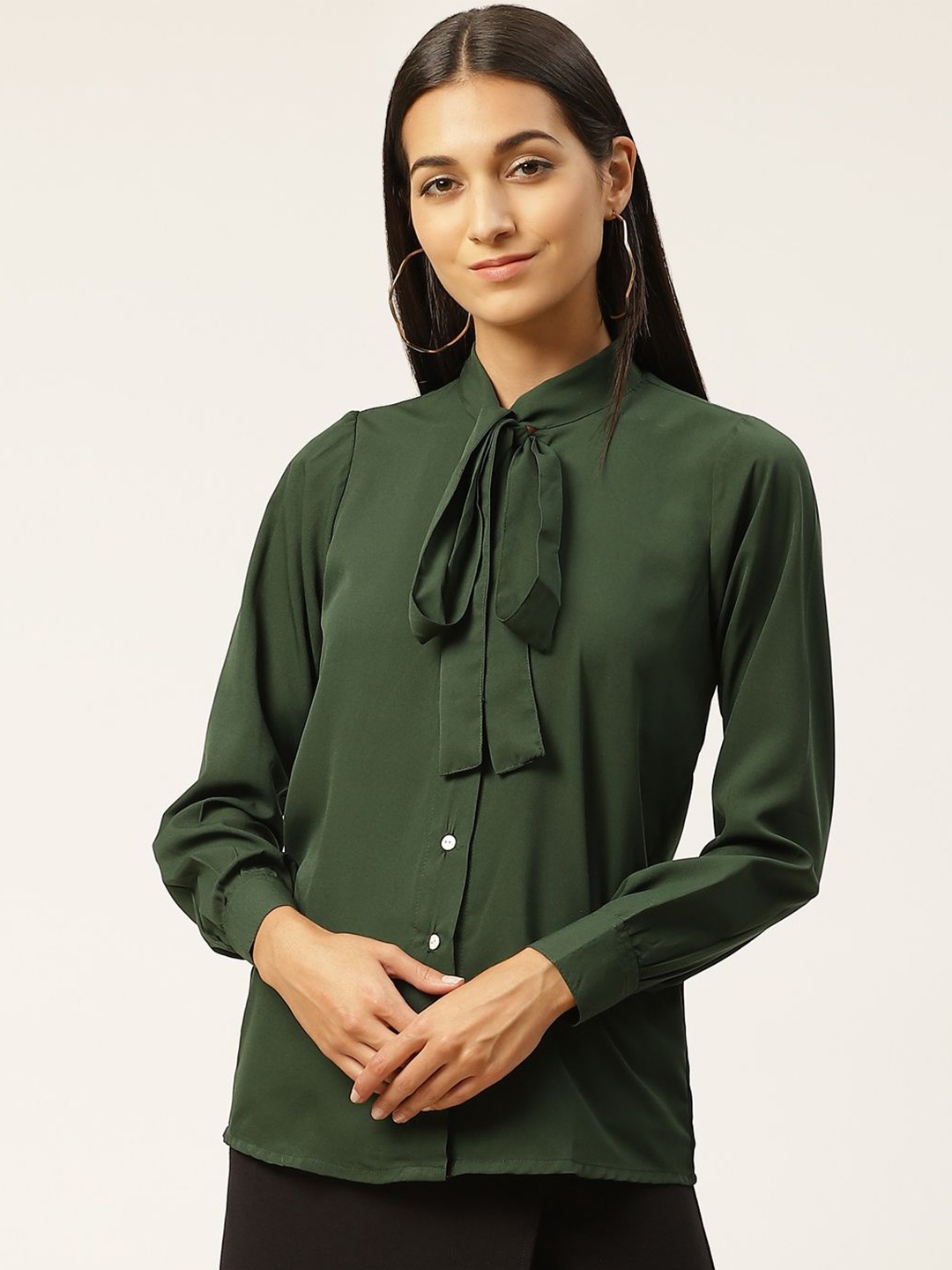 

VYMO Embellished Mandarin Collar Top, Green