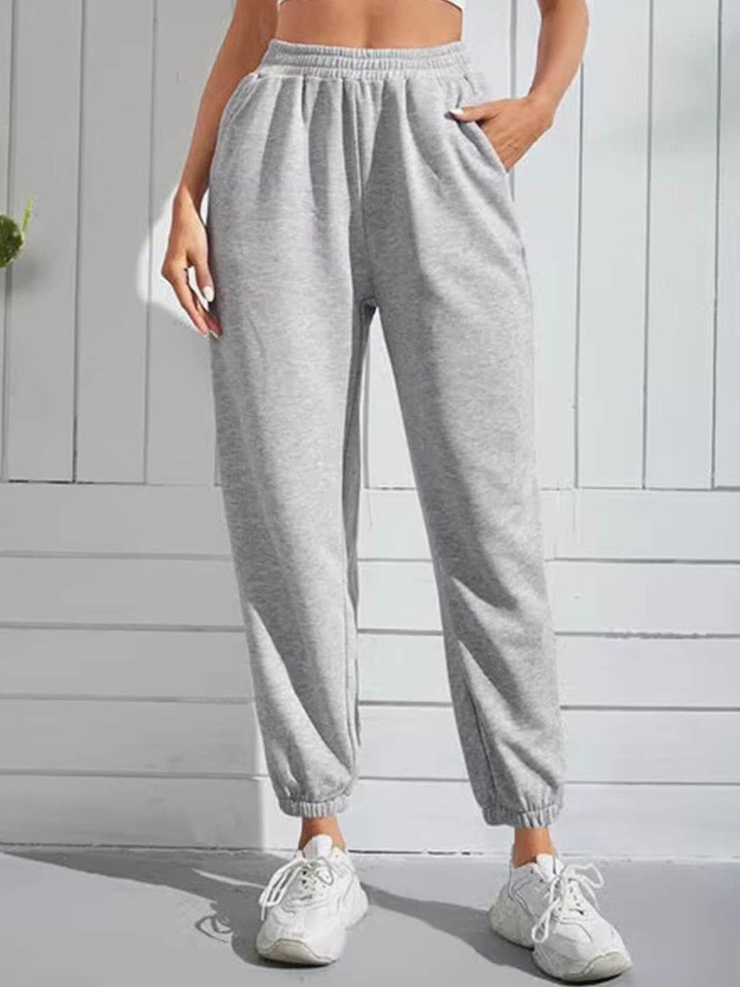 

BAESD Women Self Design Cotton Original Loose Fit Joggers Trousers, Grey