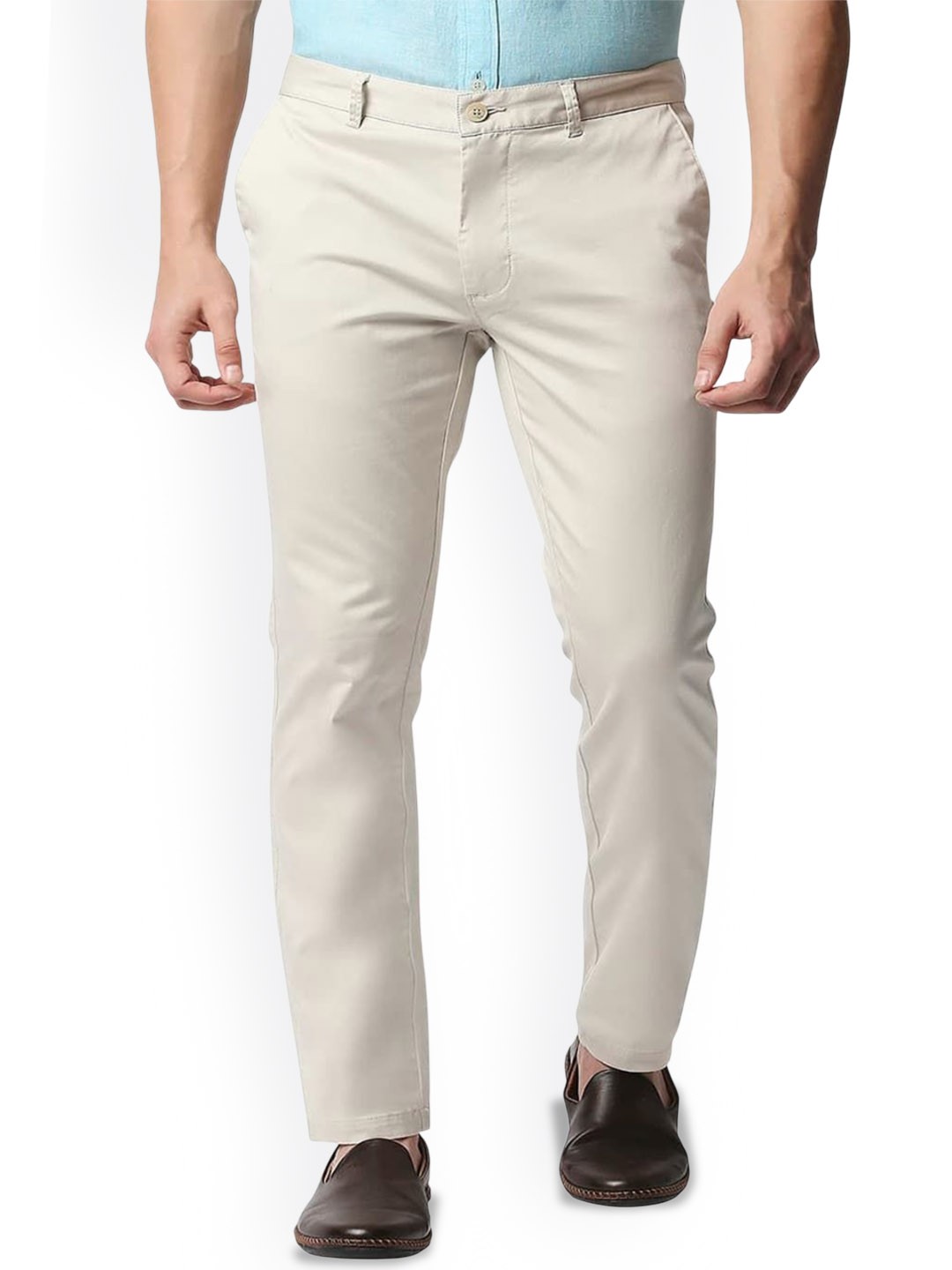 

Basics Men Tapered Fit Low-Rise Trousers, Beige