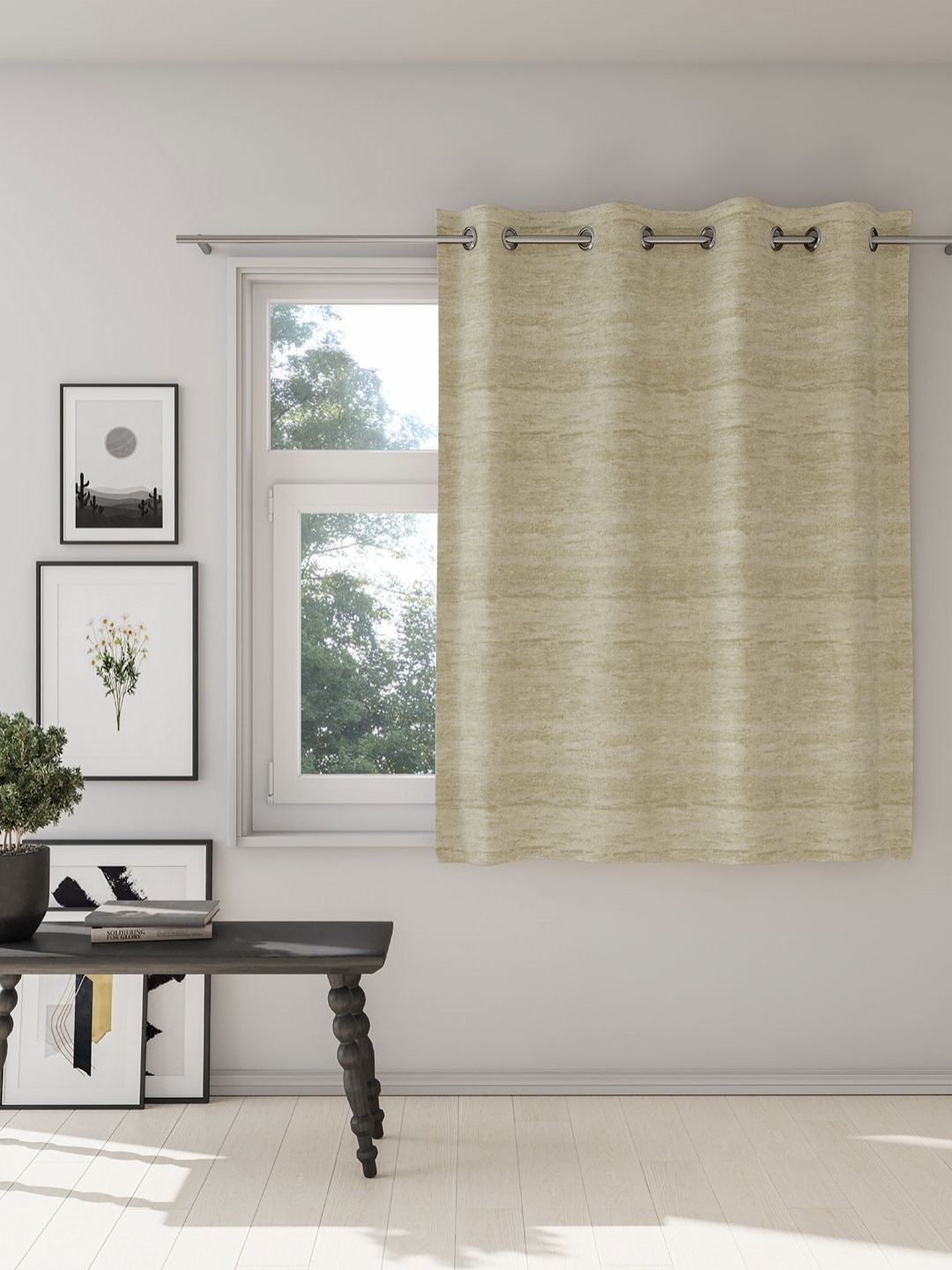 

DDecor White & Beige Abstract Printed Room Darkening Window Curtain