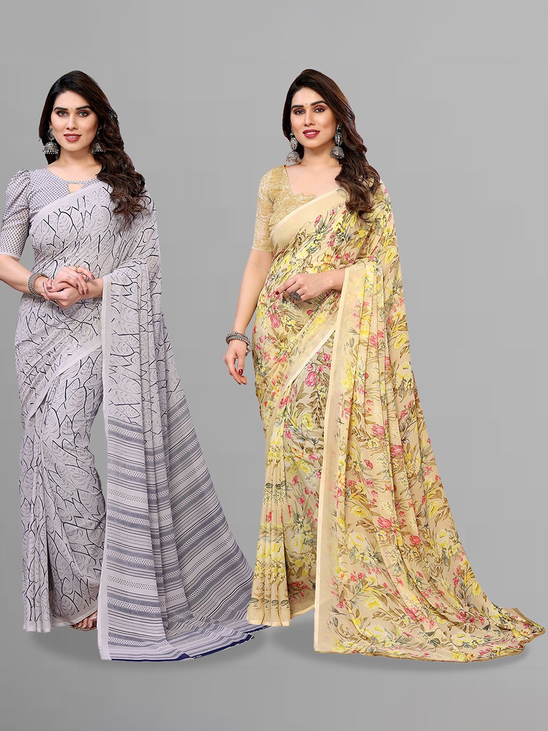 

Moda Rapido Floral Poly Georgette Saree, Grey