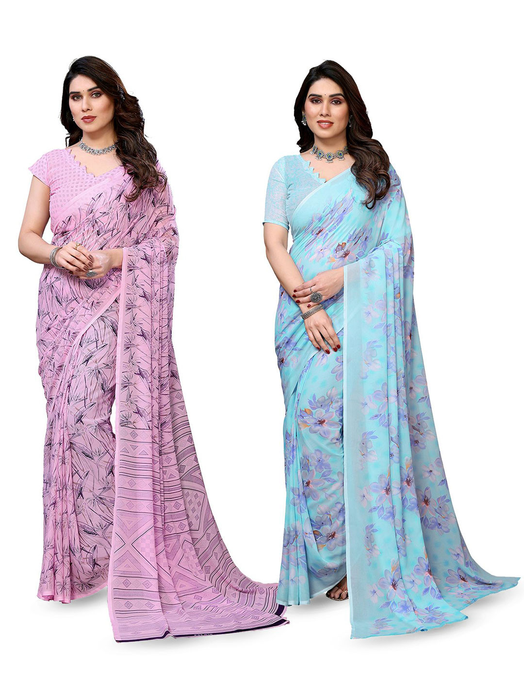 

Moda Rapido Floral Poly Georgette Saree, Pink