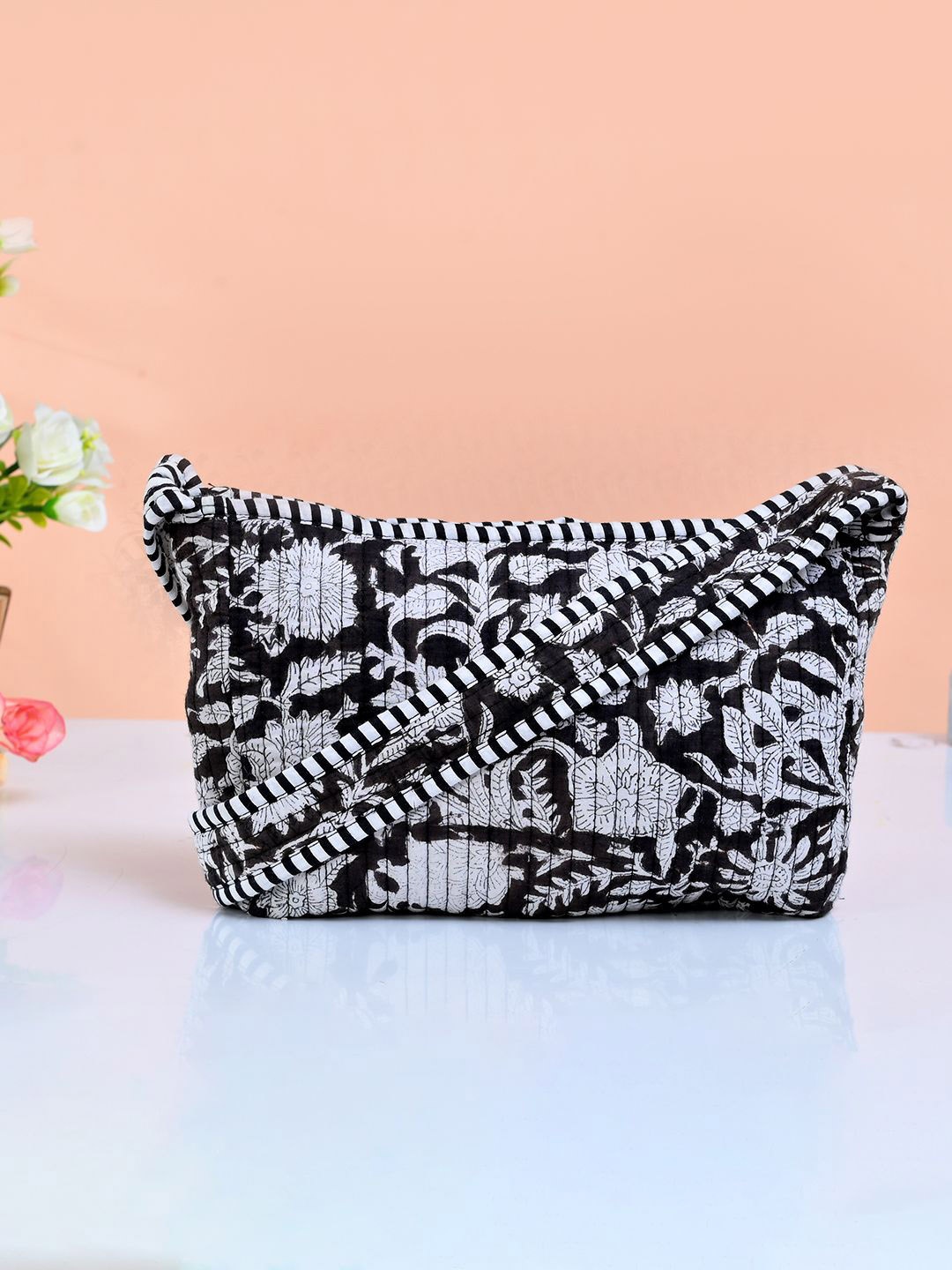 

Silvermerc Designs Ethnic Motifs Printed Shopper Tote Bag with Quilted, White