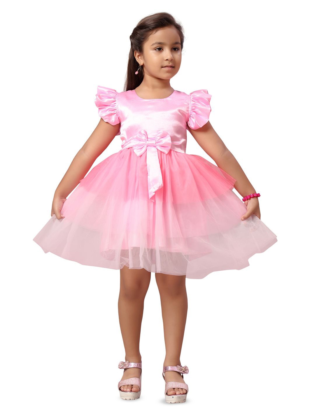 

BAESD Flutter Sleeve Net Fit & Flare Dress, Pink